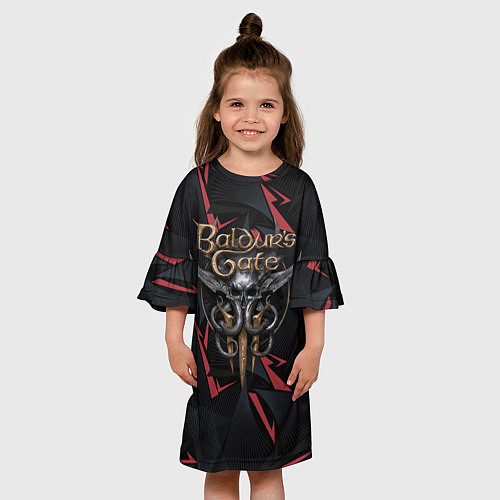 Детское платье Baldurs Gate 3 logo dark red / 3D-принт – фото 3