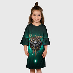 Платье клеш для девочки Baldurs Gate 3 logo green, цвет: 3D-принт — фото 2