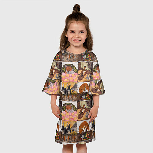 Детское платье Коллаж из рисунков с лисой / 3D-принт – фото 3
