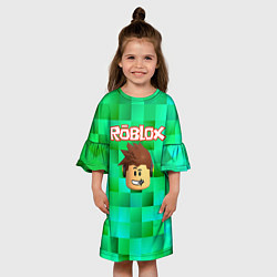 Платье клеш для девочки Roblox head на пиксельном фоне, цвет: 3D-принт — фото 2
