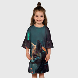 Платье клеш для девочки Кибернетический лис, цвет: 3D-принт — фото 2