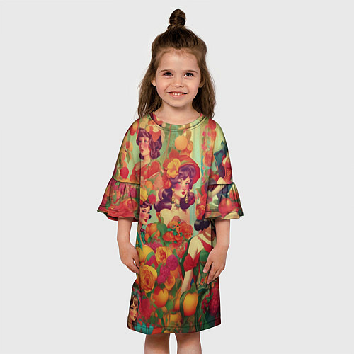 Детское платье Винтажные ретро леди и цветы / 3D-принт – фото 3