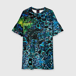 Платье клеш для девочки Мозаичный узор в синих и зеленых тонах, цвет: 3D-принт