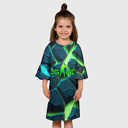 Платье клеш для девочки CSGO разлом зеленых плит, цвет: 3D-принт — фото 2