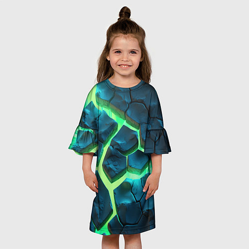 Детское платье Яркий зеленый разлом плит / 3D-принт – фото 3