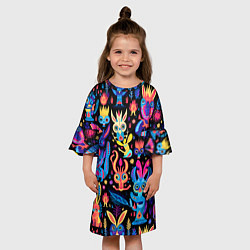 Платье клеш для девочки Космические монстрики, цвет: 3D-принт — фото 2