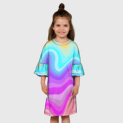 Платье клеш для девочки Неоновая разноцветная волна, цвет: 3D-принт — фото 2