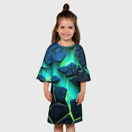 Детское платье Разлом объемных зеленых плит / 3D-принт – фото 3