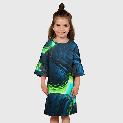 Детское платье Зеленые объемные плиты / 3D-принт – фото 3
