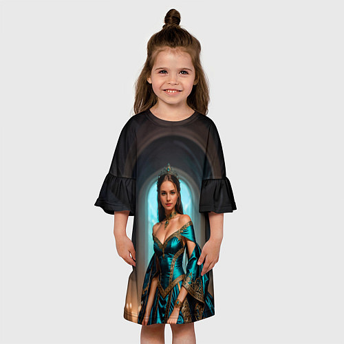 Детское платье Девушка принцесса в бирюзовом платье с драгоценнос / 3D-принт – фото 3