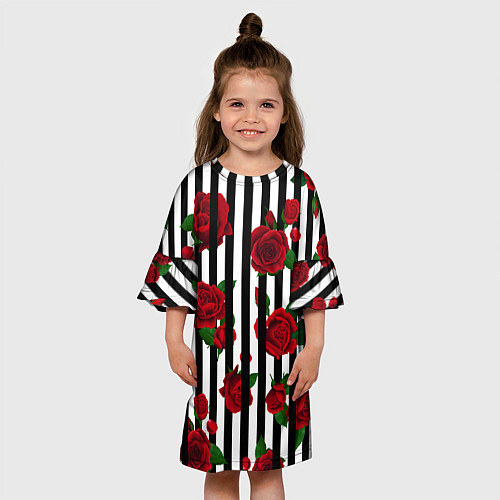 Детское платье Полосы и красные розы / 3D-принт – фото 3