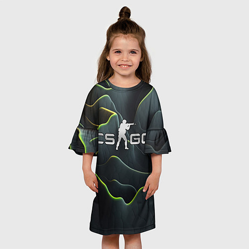 Детское платье CSGO green dark texture / 3D-принт – фото 3