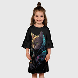 Платье клеш для девочки Кот в стиле киберпанк, цвет: 3D-принт — фото 2