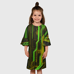 Платье клеш для девочки Кибер схема зелёная, цвет: 3D-принт — фото 2