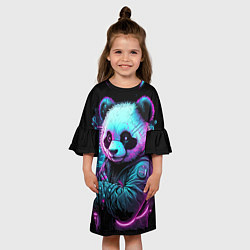 Платье клеш для девочки Панда в неоновом свете, цвет: 3D-принт — фото 2