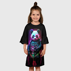 Платье клеш для девочки Киберпанк панда во весь рост, цвет: 3D-принт — фото 2