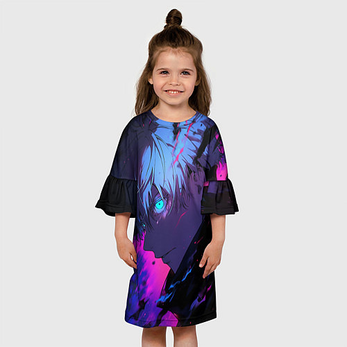 Детское платье Сатору Годжо - Магическая битва - неон / 3D-принт – фото 3