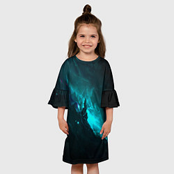 Платье клеш для девочки Голубое свечение в космосе, цвет: 3D-принт — фото 2
