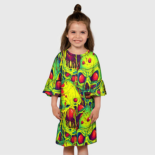 Детское платье Зеленые психоделические черепа / 3D-принт – фото 3