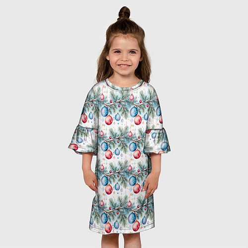 Детское платье Узор из елочных шаров на ветке / 3D-принт – фото 3