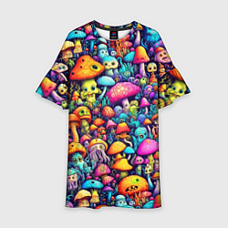 Платье клеш для девочки Кислотные психоделические грибы, цвет: 3D-принт
