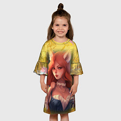 Платье клеш для девочки Девушка лисица в осеннем лесу, цвет: 3D-принт — фото 2