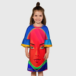 Платье клеш для девочки Девушка красноликая овал в прямоугольнике, цвет: 3D-принт — фото 2