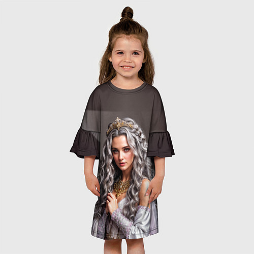 Детское платье Девушка с пепельно-серыми вьющимися волосами / 3D-принт – фото 3