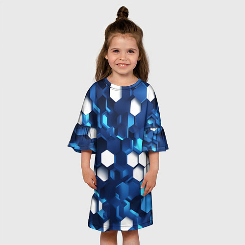 Детское платье Cyber hexagon Blue / 3D-принт – фото 3