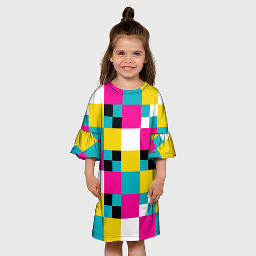 Детское платье Геометрический ретро узор cmyk / 3D-принт – фото 3