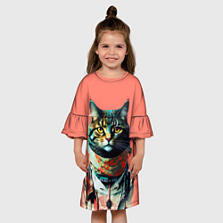 Платье клеш для девочки Милый котик на розовом фоне - поп-арт, цвет: 3D-принт — фото 2