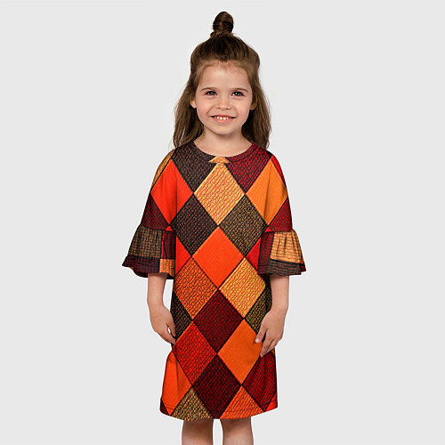 Детское платье Шахматка красно-коричневая / 3D-принт – фото 3