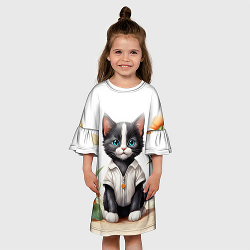Детское платье Котенок на цветочной поляне / 3D-принт – фото 3