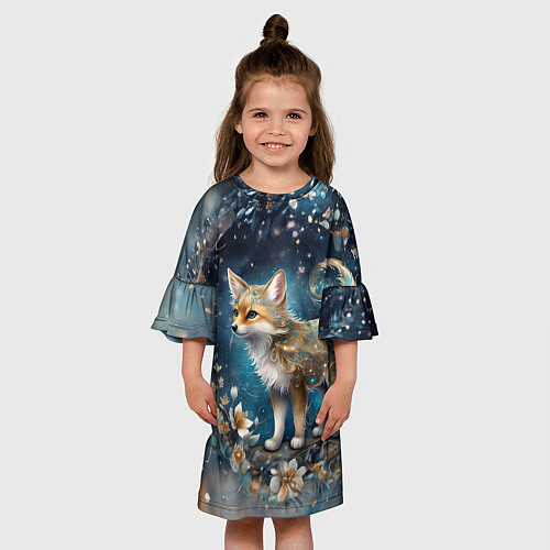Детское платье Абстрактный лисенок с золотистой шёрсткой / 3D-принт – фото 3