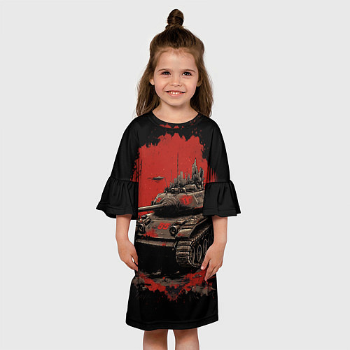 Детское платье Танк т54 красный фон / 3D-принт – фото 3