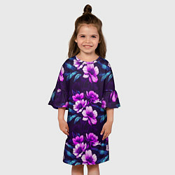 Платье клеш для девочки Цветы неон узор, цвет: 3D-принт — фото 2