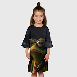 Платье клеш для девочки Лягушка Пепе в очках, цвет: 3D-принт — фото 2
