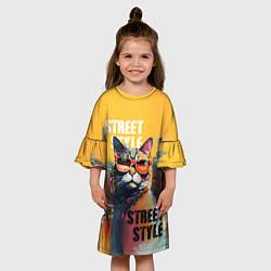 Платье клеш для девочки Кот в городе - street style, цвет: 3D-принт — фото 2