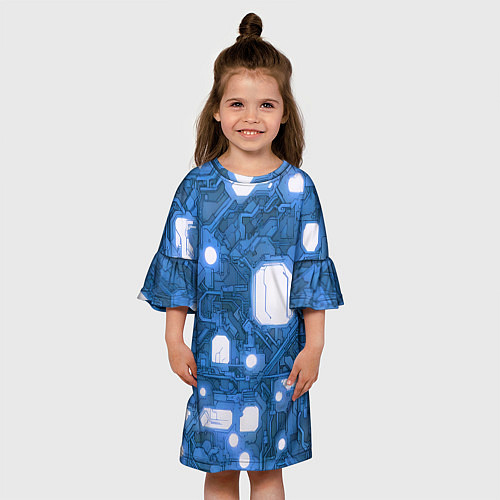 Детское платье Синие кибернетические схемы неон / 3D-принт – фото 3