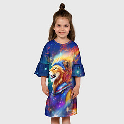 Платье клеш для девочки Космический лев - неоновое свечение, цвет: 3D-принт — фото 2