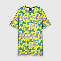 Платье клеш для девочки Цветные бантики на желтом фоне, цвет: 3D-принт