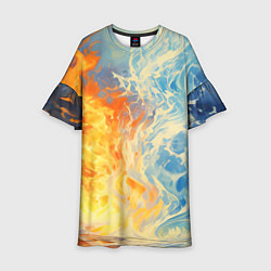 Платье клеш для девочки Вода и пламя абстракция, цвет: 3D-принт