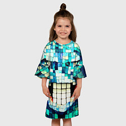 Платье клеш для девочки Смайлик из бирюзовой мазайке, цвет: 3D-принт — фото 2