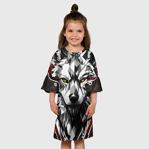 Детское платье Черный волк - полигональная голова зверя / 3D-принт – фото 3