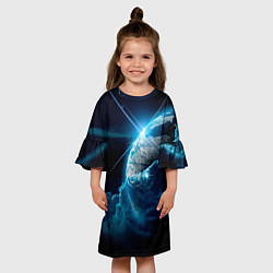 Платье клеш для девочки Космос и сияющая планета, цвет: 3D-принт — фото 2