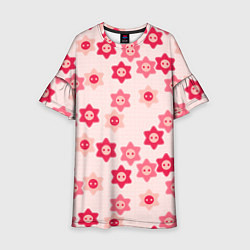 Платье клеш для девочки Розовые цветочные пуговицы, цвет: 3D-принт