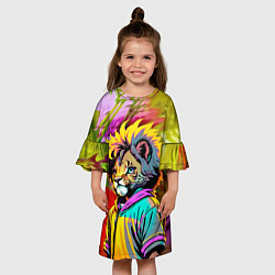 Платье клеш для девочки Funny lion cub - pop art, цвет: 3D-принт — фото 2