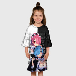 Платье клеш для девочки Рем и Рам - иероглифы, цвет: 3D-принт — фото 2
