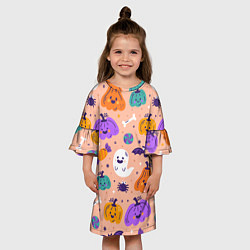 Платье клеш для девочки Halloween - pumpkins and ghosts, цвет: 3D-принт — фото 2