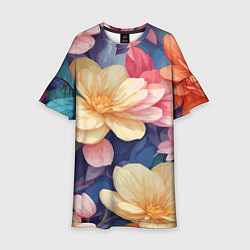 Платье клеш для девочки Водянная лилия лотосы кувшинки, цвет: 3D-принт